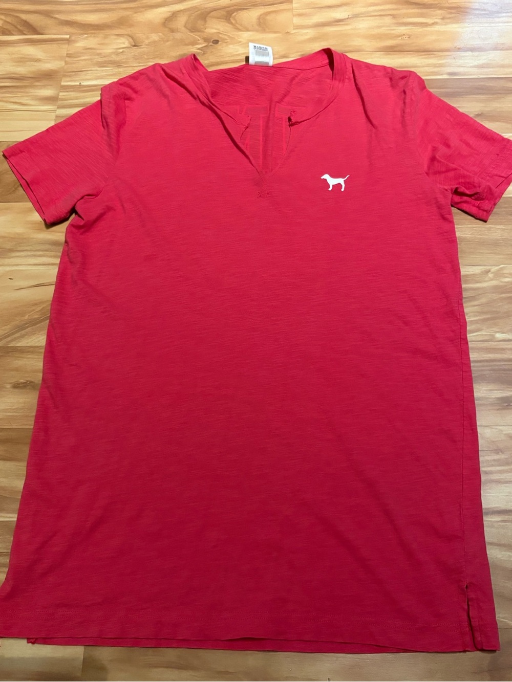 PINK Victoria's Secret Red Short Sleeve V-Notch Tee with Dog Logo XS Vintage